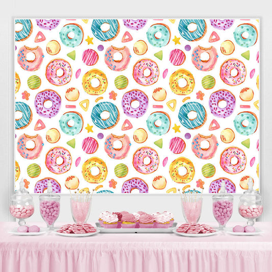 Lofaris Colorful Sweet Donuts Themed Happy Birthday Backdrop