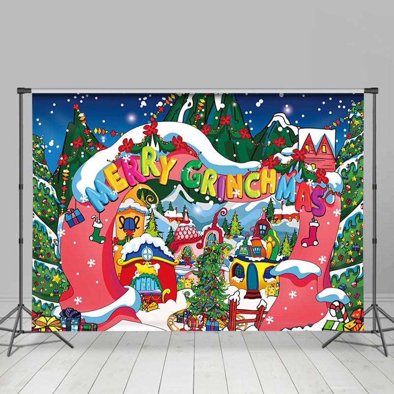 Lofaris Colorful Sweet Whoville Happy Holiday Backdrop
