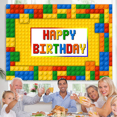 Lofaris Colorful Toy Block Happy Birthday Backdrop For Party