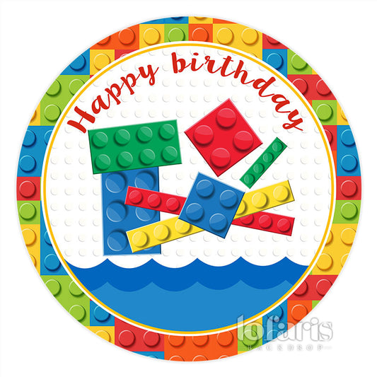 Lofaris Colorful Toy Blocks Above Sea Birthday Round Backdrop