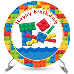 Lofaris Colorful Toy Blocks Above Sea Birthday Round Backdrop
