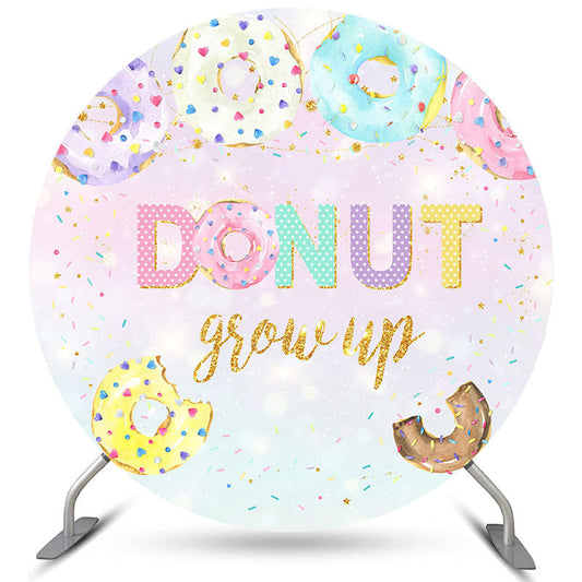 Lofaris Colourful Donut Grow Up Happy Birthday Circle Backdrop