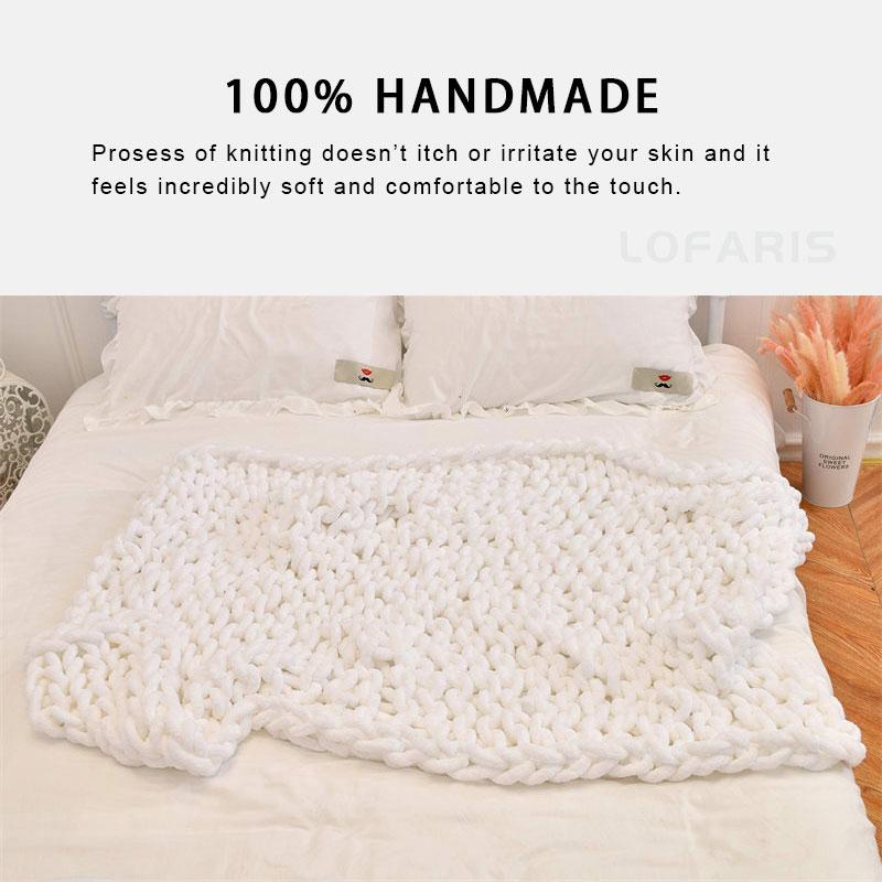 Lofaris Comfortable Warm White Handmade Thick Chunky Knit Blanket