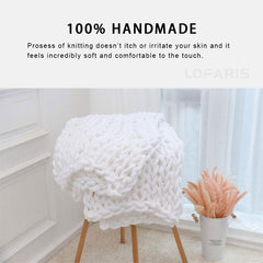 Lofaris Comfortable Warm White Handmade Thick Chunky Knit Blanket