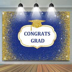 Lofaris Congrats Grad Royal Gold Glitter Bachelor Cap Graduation Backdrop
