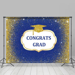 Lofaris Congrats Grad Royal Gold Glitter Bachelor Cap Graduation Backdrop