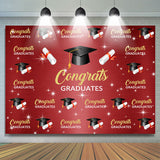 Load image into Gallery viewer, Lofaris Congrats Red Gold Congratulation Bachelor Cap Graduation Backdrop