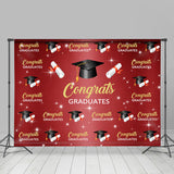 Load image into Gallery viewer, Lofaris Congrats Red Gold Congratulation Bachelor Cap Graduation Backdrop