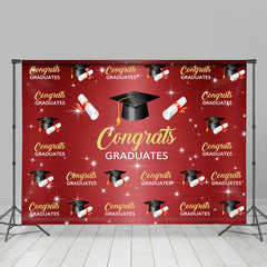 Lofaris Congrats Red Gold Congratulation Bachelor Cap Graduation Backdrop
