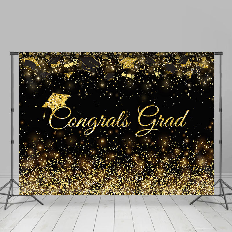Lofaris Congratulation Graduation Glitter Gold Congrats Grad Black Backdrop