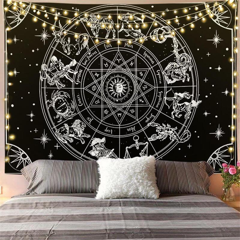 Lofaris Constellation Black And White Divination Wall Tapestry