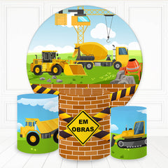 Lofaris Construction Truck Round Birthday Backdrop Kit For Boy