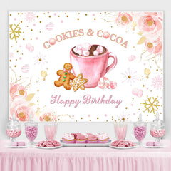 Lofaris Cookie and Cocoa Happy Birthday Pink Floral Backdrop for Party