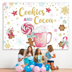 Lofaris Cookie and Cocoa Snowflake Cnady Christmas Backdrop for Party