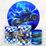 Load image into Gallery viewer, Lofaris Cool Motorcycle Blue Race Round Backdrop Kit For Boy