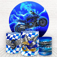 Lofaris Cool Motorcycle Blue Race Round Backdrop Kit For Boy