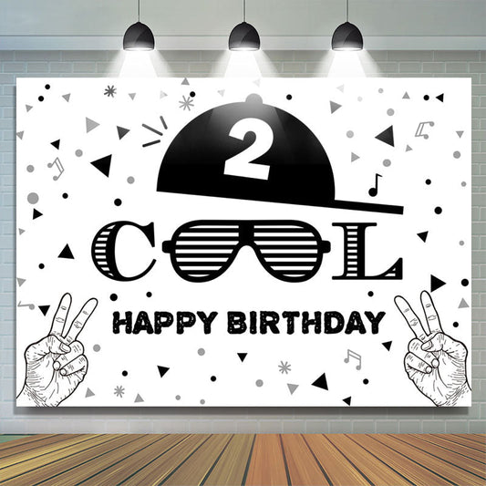 Lofaris Cool Two Black White Happy 2nd Birthday Backdrop