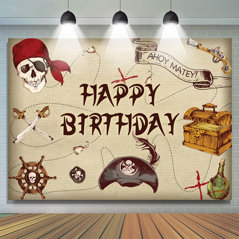 Lofaris Corsair Cartoon Ahoy Matey Happy Birthday Backdrop