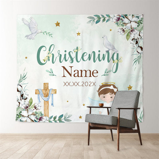 Lofaris Spring Greenery Christening Angel Dove Baptism Backdrop