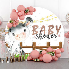 Lofaris Cow Wooden Fence Baby Shower Round Backdrop For Party
