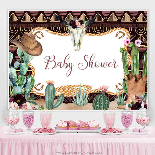 Lofaris Cowboy And Green Cactus Baby Shower Backdrop For Boy