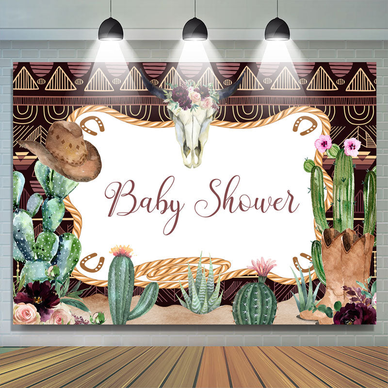 Lofaris Cowboy And Green Cactus Baby Shower Backdrop For Boy