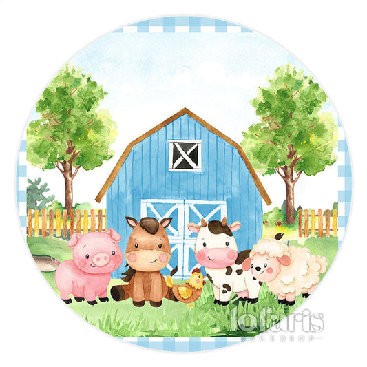 Lofaris Cowboy Fram With Animals Sky Round Birthday Backdrop