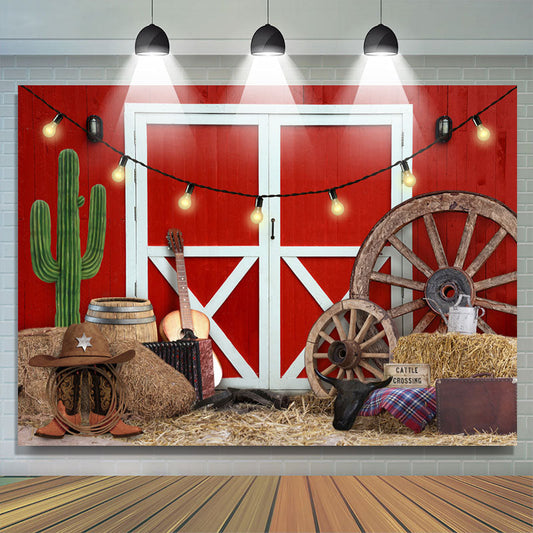 Lofaris Cowboy Fram With Red Door Theme Happy Birthday Backdrop