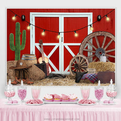 Lofaris Cowboy Fram With Red Door Theme Happy Birthday Backdrop