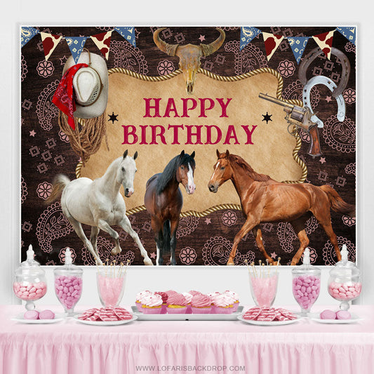 Lofaris Cowboy Horses Cool Happy Birthday Backdrop For Males
