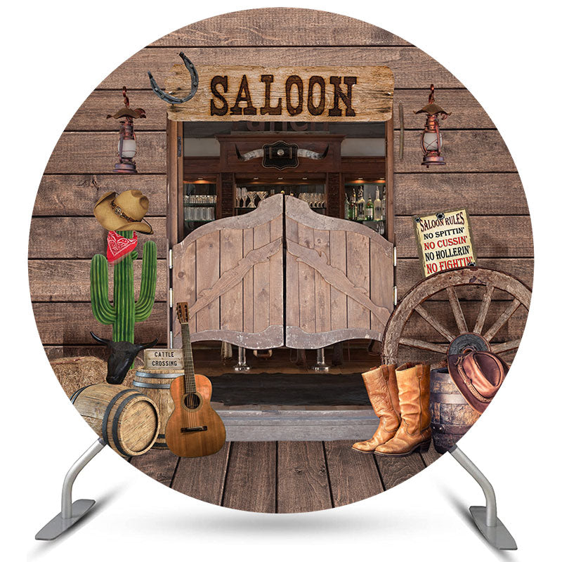 Lofaris Cowboy Saloon Bar Theme Round Wood Birthday Backdorp