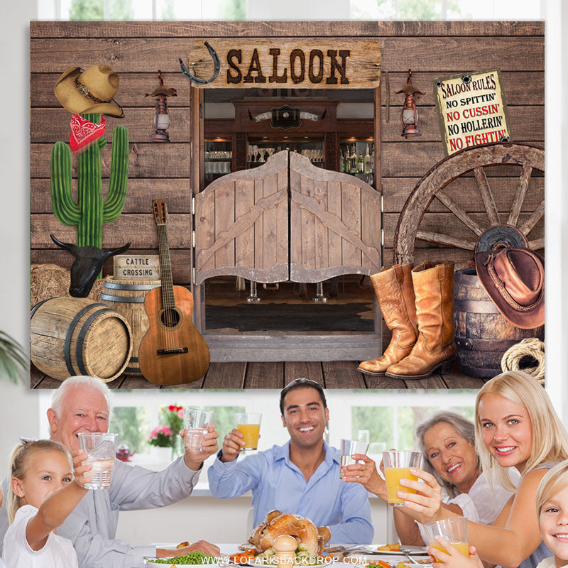 Lofaris Cowboy Saloon Bar Themed Wooden Happy Birthday Backdrop