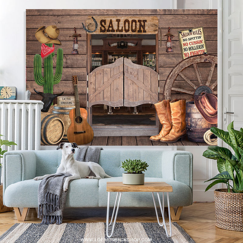 Lofaris Cowboy Saloon Bar Themed Wooden Happy Birthday Backdrop
