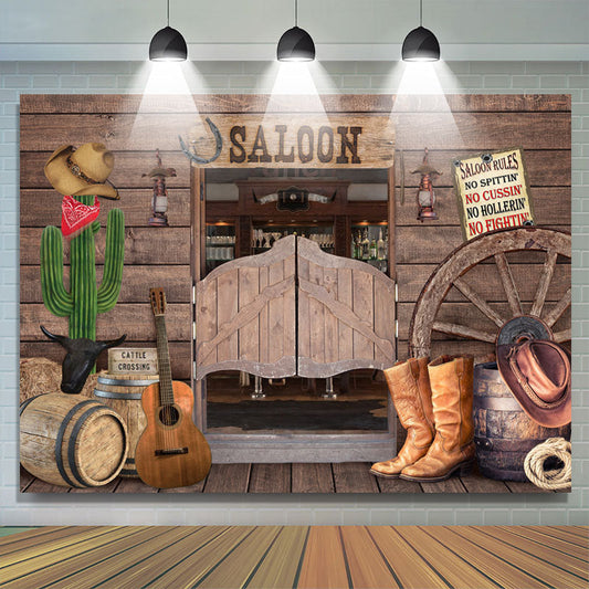 Lofaris Cowboy Saloon Bar Themed Wooden Happy Birthday Backdrop