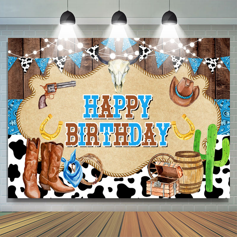 Lofaris Cowboy Treasure Blue Venture Happy Birthday Backdrop