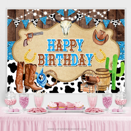 Lofaris Cowboy Treasure Blue Venture Happy Birthday Backdrop