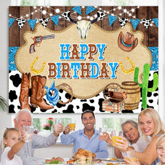 Lofaris Cowboy Treasure Blue Venture Happy Birthday Backdrop