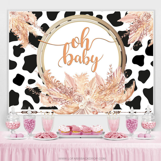 Lofaris Cows Pattern Autumn Flowers Theme Baby Shower Backdrop
