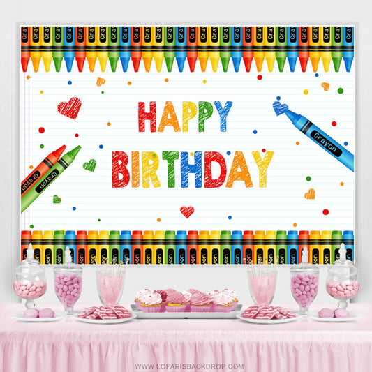 Lofaris Crayon Simple And Colorful Happy Birthday Backdrop