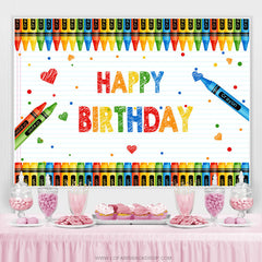 Lofaris Crayon Simple And Colorful Happy Birthday Backdrop