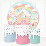 Load image into Gallery viewer, Lofaris Creamy Candy House And Rainbow Round Birthday Backdrop Kit