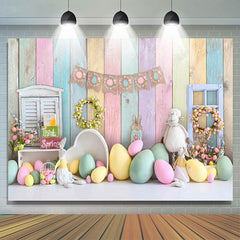 Lofaris Creamy Colorful Wall And Eggs Spring Easter Backdrop
