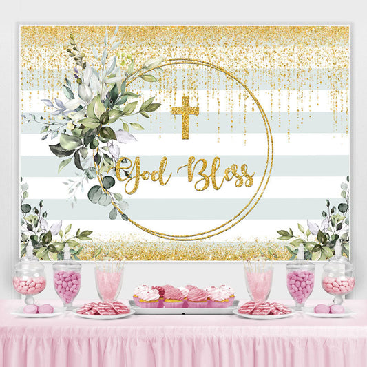 Lofaris Cross God Bless Golden Bokeh and Green Leaves Backdrop