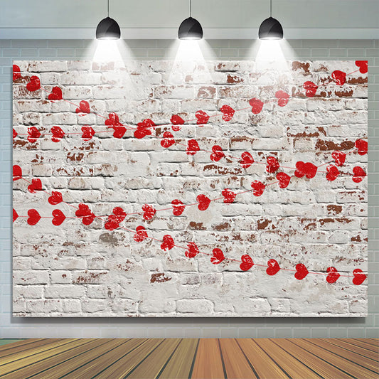 Lofaris Crossed Hearts On The White Bricks Valetine Backdrop