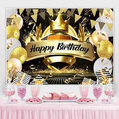 Lofaris Crown Black and Gold Balloon Happy Birthday Backdrop