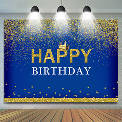 Lofaris Crown Happy Birthday Royal Blue Gold Glitter Backdrop for Men