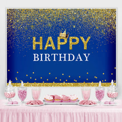 Lofaris Crown Happy Birthday Royal Blue Gold Glitter Backdrop for Men