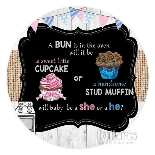 Lofaris Cupcake Or Stud Muffin Circle Baby Shower Backdrop