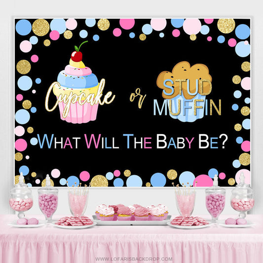 Lofaris Cupcake Or Stud Muffin Gender Backdrop For Baby Shower