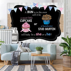 Lofaris Cupcake Or Stud Muffin Gender Reveal Backdrop for Baby Shower